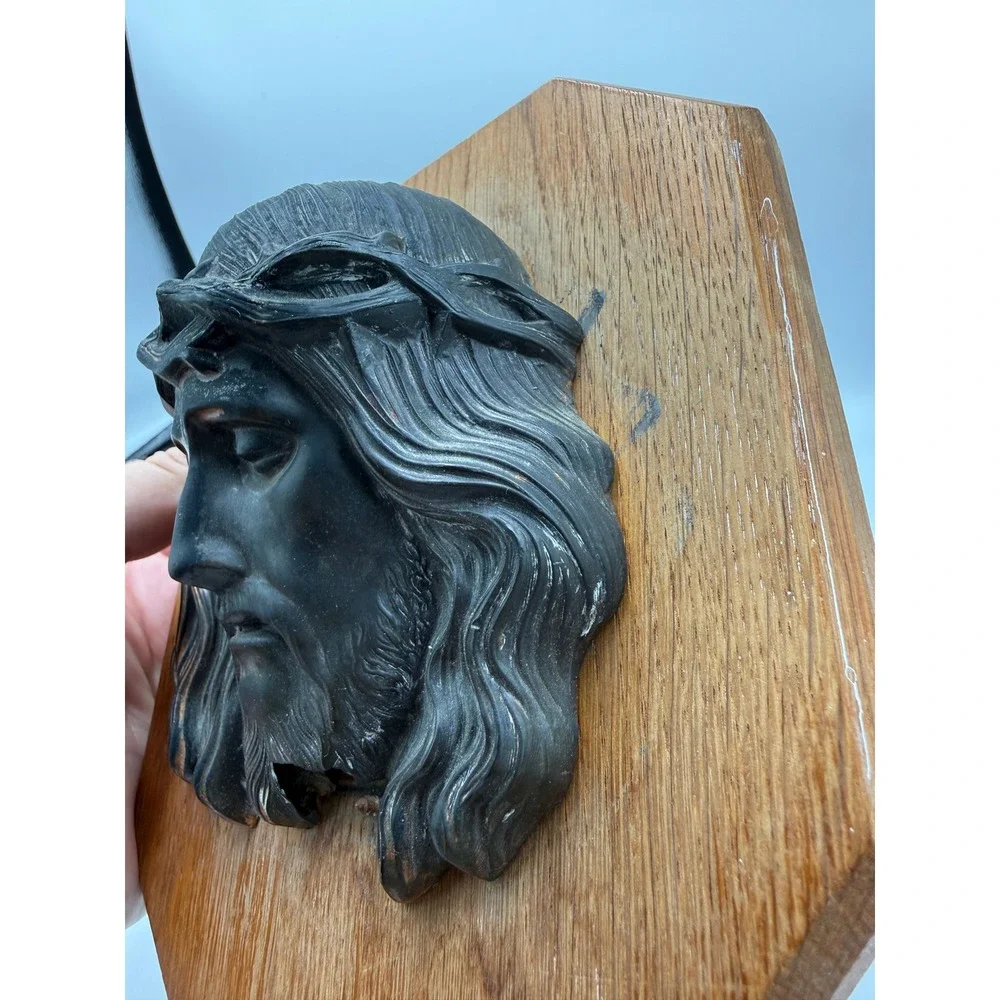 Jesus‎ Wall Plaque Religious Brown Metal Relief Wood Octagon Decor 7
